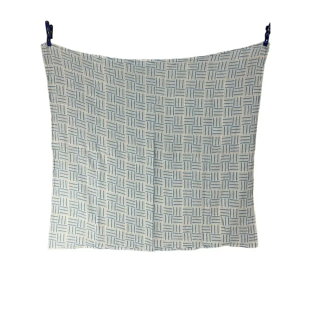 Aden & Anais Muslin Swaddle Baby Blanket Gray Blue Square Stripe Basket Weave